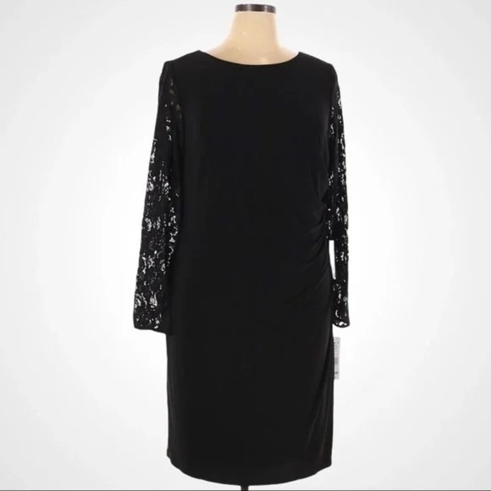 Eliza J Women's Plus Size‎ Black Lace Sleeve Sheath Dress